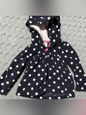 Girls' Carters black Polka Dot Hooded Jacket with Fleece Lining